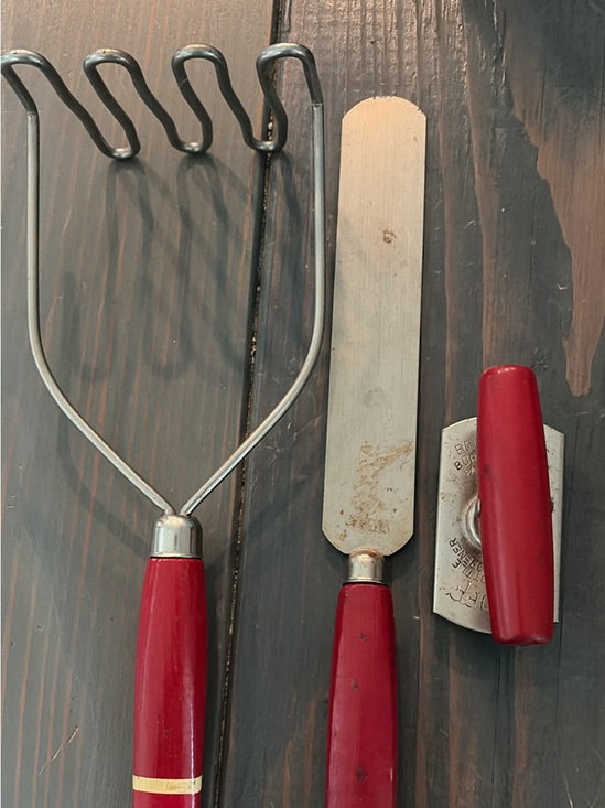 Other - Vintage from 1950’s Red Kitchen Utensil Set - Spatula, Masher & can opener